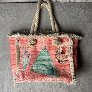 Sun N Sand Pink Rattan Straw Beach Tote Handbag Large Purse Summer Vacation